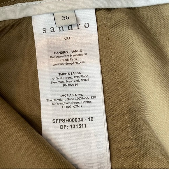 SANDRO Pleated High Rise Cotton-Faille Shorts Khaki $235 msrp - Picture 7 of 12